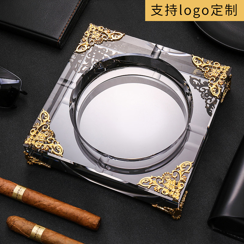 轻奢高端大号金角水晶玻璃烟灰缸酒店商用办公室家用客厅logo定制
