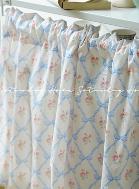 蝴蝶结小碎花窗帘卧室ins风韩系隔断帘少女小清新门帘布艺帘子