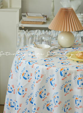 SaturdayHome可爱卡通play狗狗全棉桌布韩式ins风餐桌布长方形