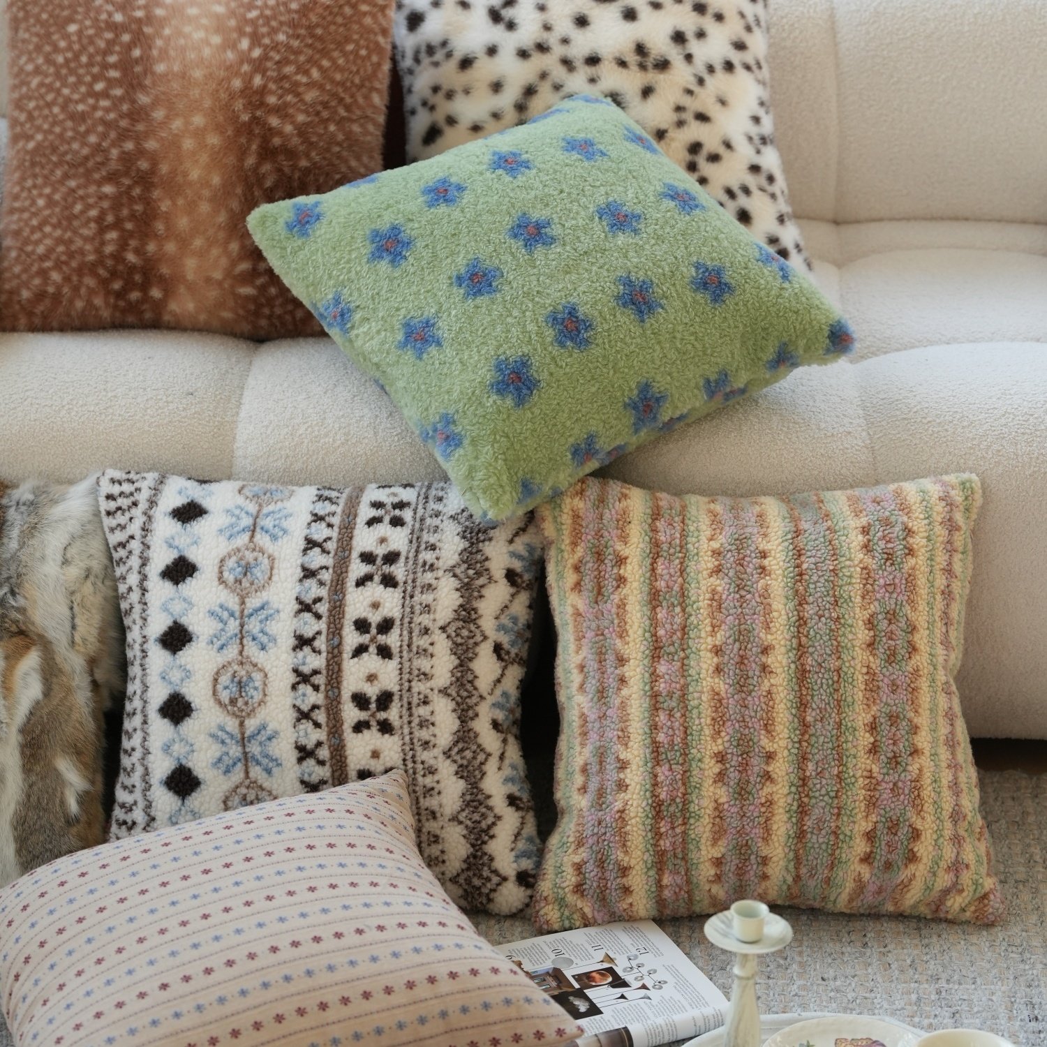 费尔岛复古秋冬毛绒抱枕客厅沙发靠垫ins风装饰枕套两面,居家布艺,靠垫/抱枕,淘宝优惠券,粉丝福利购,淘宝优惠卷