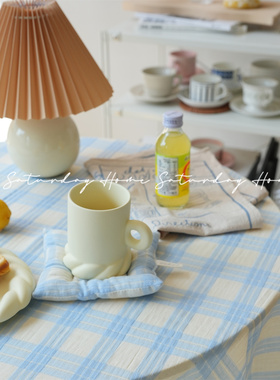 SaturdayHome韩式奶蓝格纹桌布ins风背景布野餐布书桌盖布