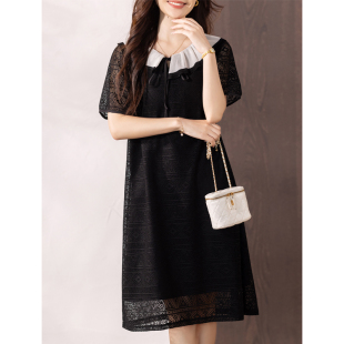 新款 镂空刺绣雪纺连衣裙夏季 气质减龄中长A字裙 女装 九月陌墨大码