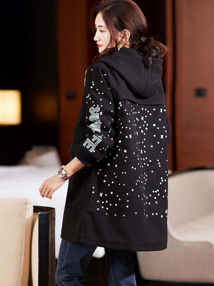 素木中长款卫衣夹棉外套女秋冬百搭2021新款欧洲站女装休闲上衣潮