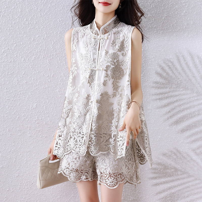 九月陌墨法式小香风时尚套装女夏季赫本风蕾丝镂空背心短袖两件套,女装/女士精品,时尚套装,淘宝优惠券,粉丝福利购,淘宝优惠卷