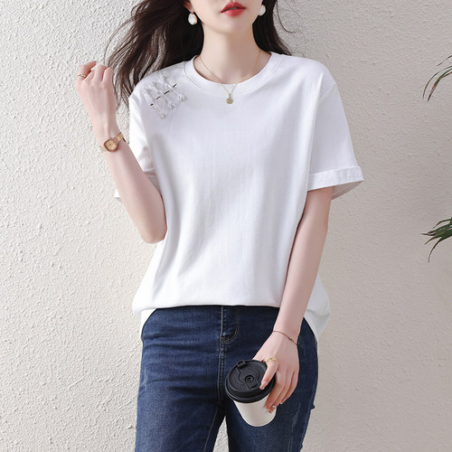 欧货大码新中式T恤女夏盘扣
