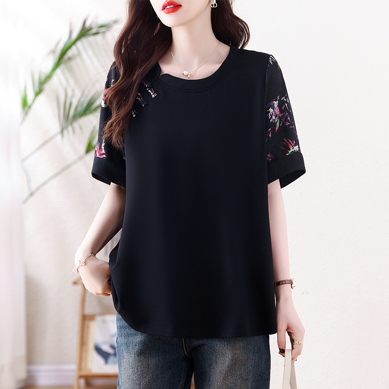 复古盘扣印花拼接国风T恤