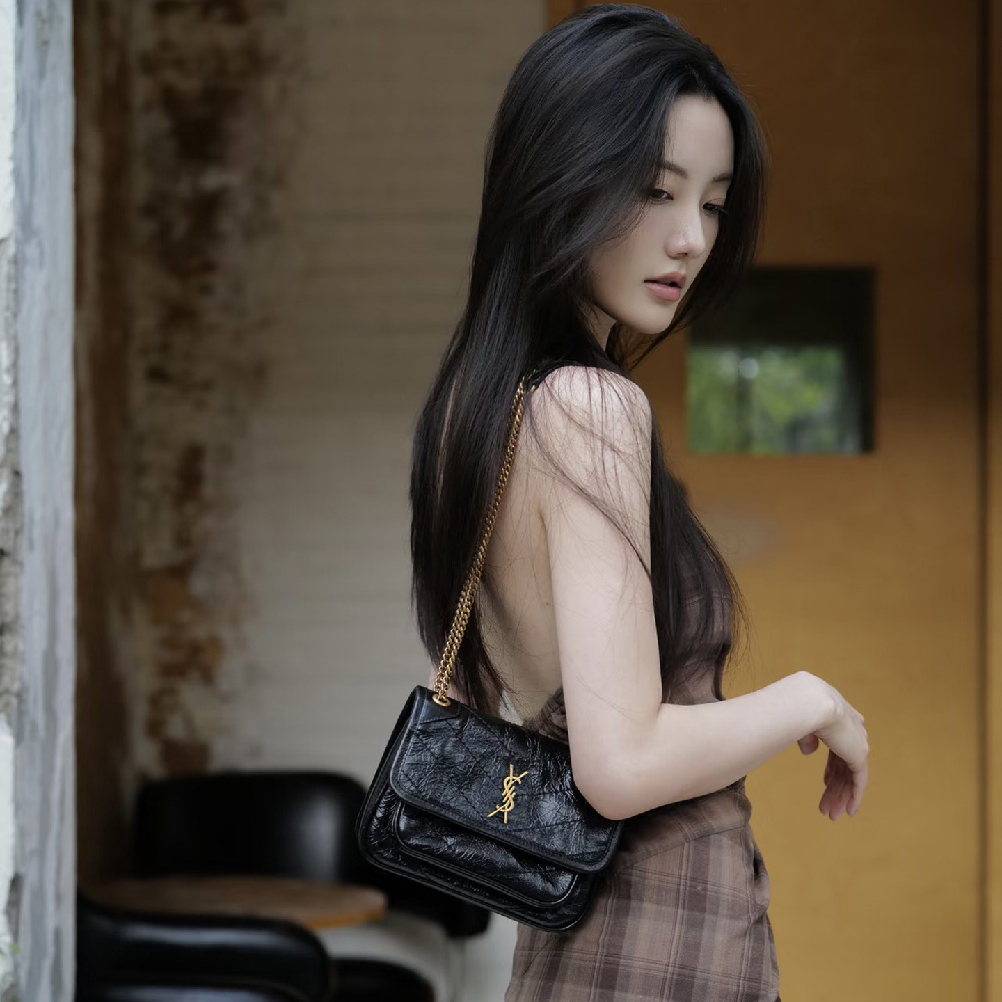 2026新款高级感杨树林迷你niki链条腋下包油蜡牛皮女单肩斜挎小包