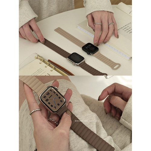 COSYACC适用AppleWatch8910代se硅胶双色运动磁吸苹果s11手表带