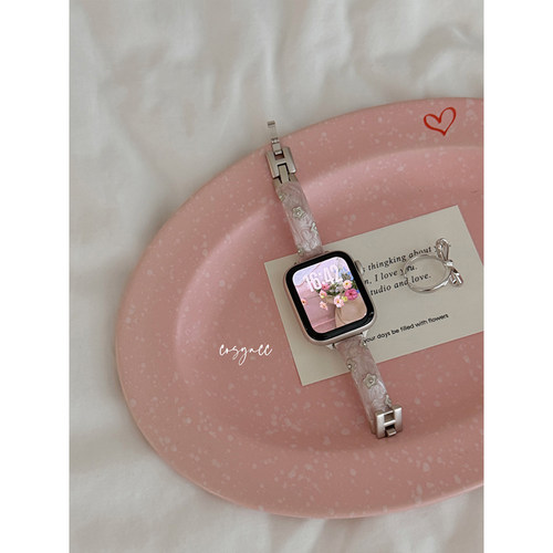 cosyacc适用苹果手表金属iwatch8910代细款小花镶钻s11手镯表带