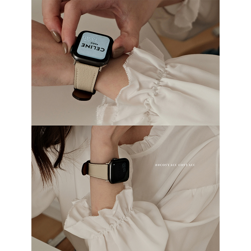 COSYACC适用AppleWatch78910代se荔枝纹小羊皮iWatch苹果手表带