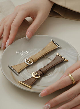 COSYACC 适用applewatch910代se真皮马蹄扣气质苹果s11手表带