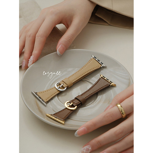 COSYACC 适用applewatch910代se真皮马蹄扣气质苹果s11手表带