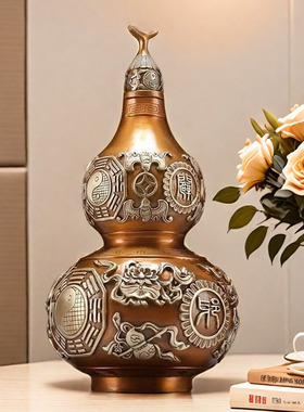 黄铜葫芦摆件八卦彩绘开盖手把件中式客厅家居桌面工艺装饰品