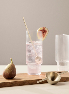 sort丹麦ferm LIVING涟漪条纹玻璃杯超薄手工水杯北欧复古Ripple