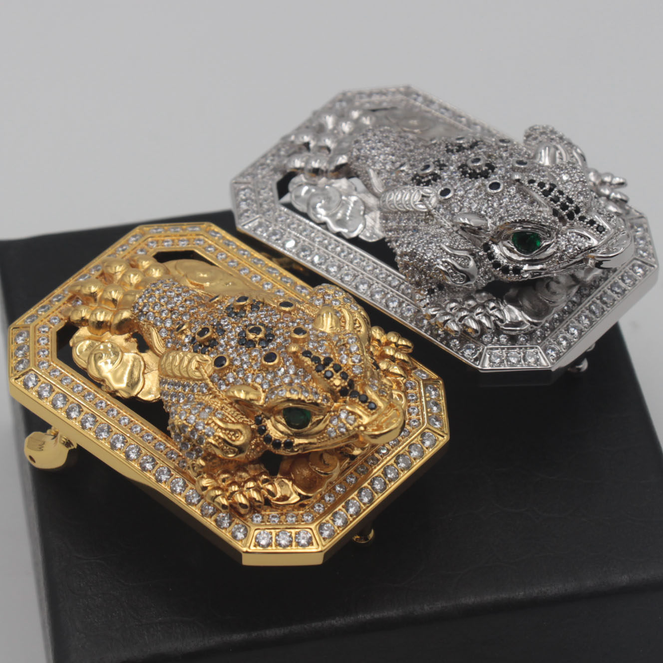 招财金蟾镶钻皮带扣头 不锈钢板扣男士腰带头内穿平滑扣挂扣3.8cm