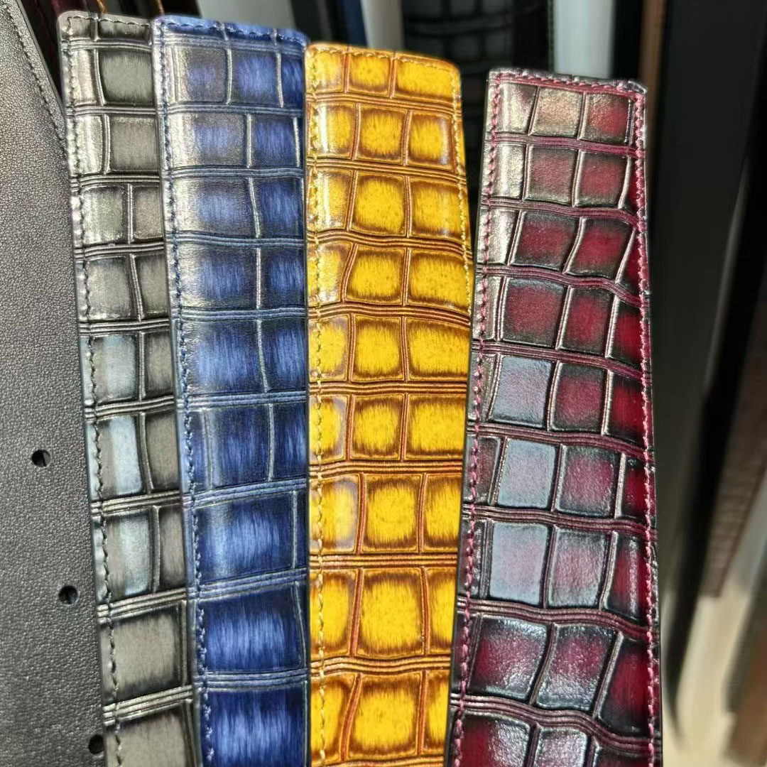 鳄鱼纹针扣真皮皮带条不带头头层牛皮H腰带菲拉男士裤带3.8 3.4cm