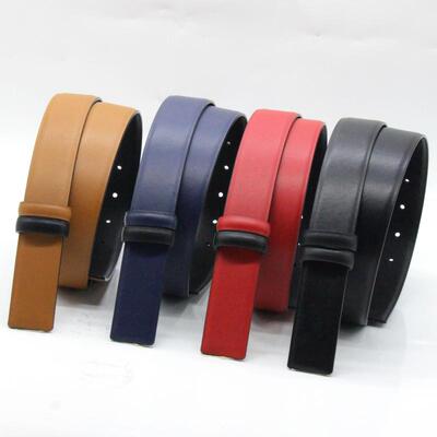 双面真皮无扣皮带 平滑扣头层牛皮裤带身 针扣男女士腰带条不带头