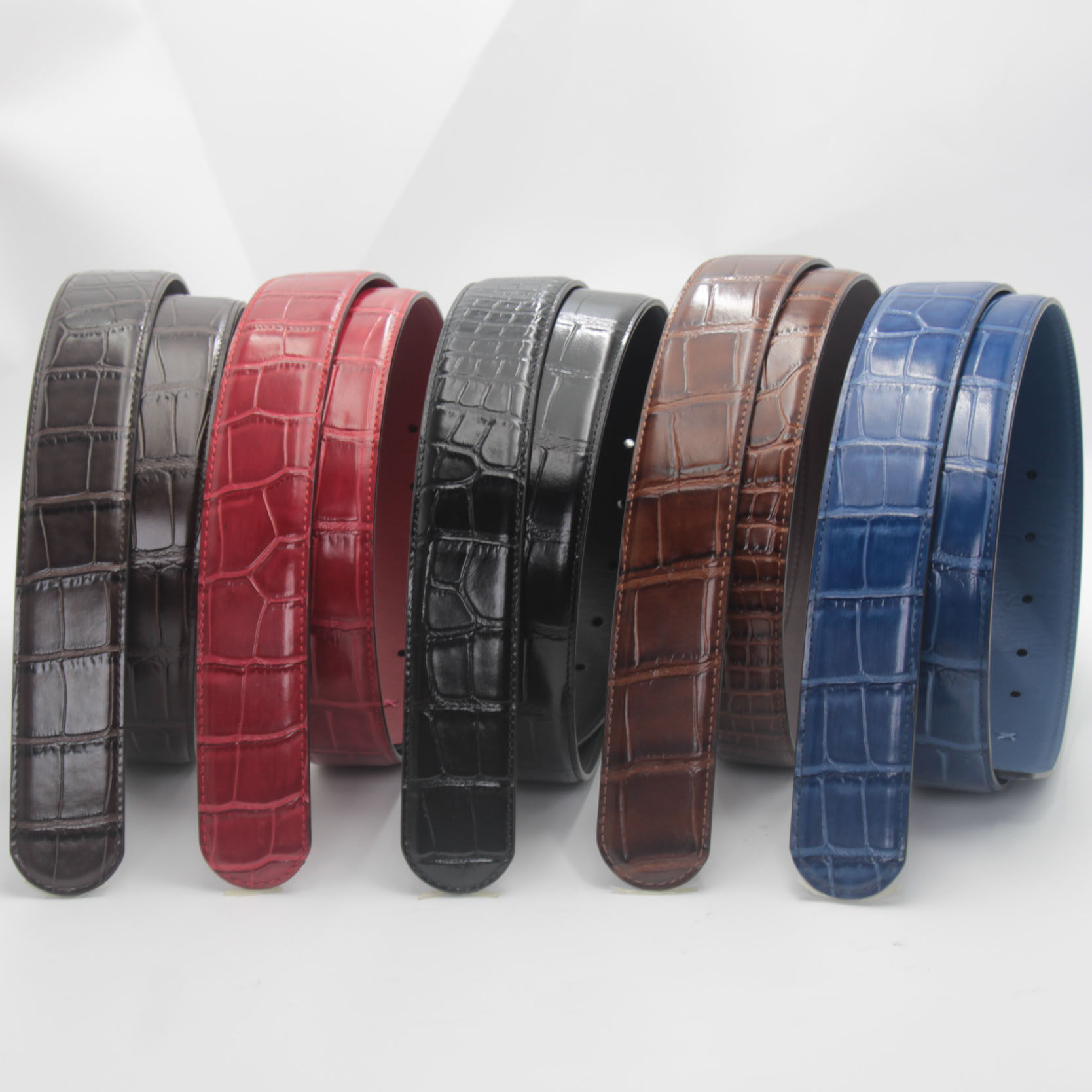 圆头鳄鱼纹皮带男真皮不带头平滑扣双面头层牛皮腰带 无扣裤带3.8