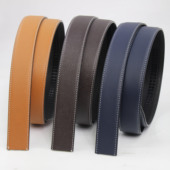 不带头皮带男士 真皮卡槽腰带身头层牛皮自动扣十字纹裤 带条3.4CM