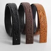 皮带男真皮不带头平滑扣头层牛皮针扣鳄鱼纹无头腰带无扣H裤 带3.8