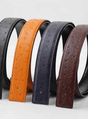 鸵鸟纹无头皮带男真皮不带头腰带H平滑扣头层牛皮带条无扣带身3.8