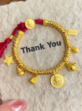 古法黄金色国风黄财神盘缠手链女新款葫芦编织红绳轻奢风气质手串