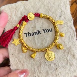 古法黄金色国风黄财神盘缠手链女新款葫芦编织红绳轻奢风气质手串