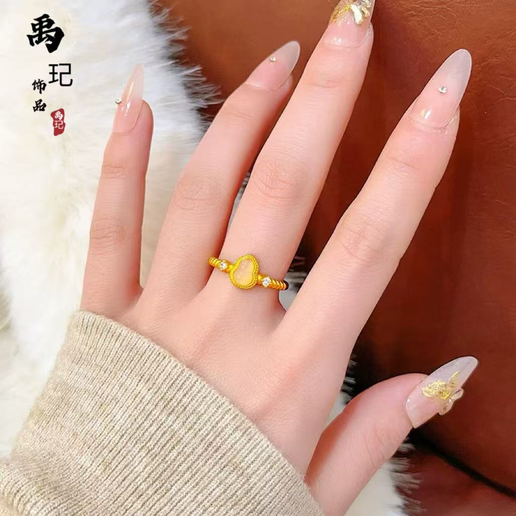 金店同款沙金点钻橘粉葫芦项链女款麻花戒指玲珑娇玉福禄指环