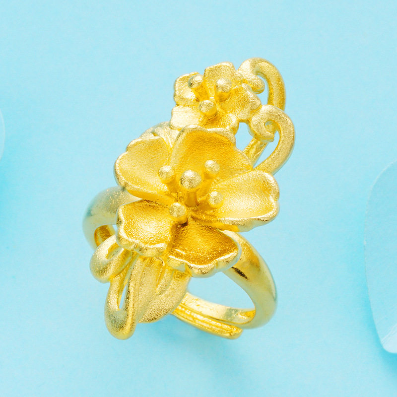 女士镀金花朵开口戒指日韩大气戒指活口时尚欧币沙金饰品