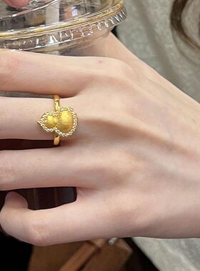 黄金色点钻葫芦拉丝戒指女新款轻奢小众设计福禄指环礼物送女友