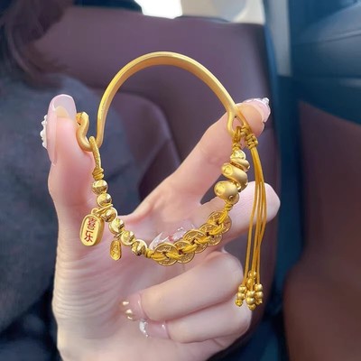 金店同款黄金色五帝钱卷卷蛇半镯手链复古蛇年弯管手镯送女友礼物