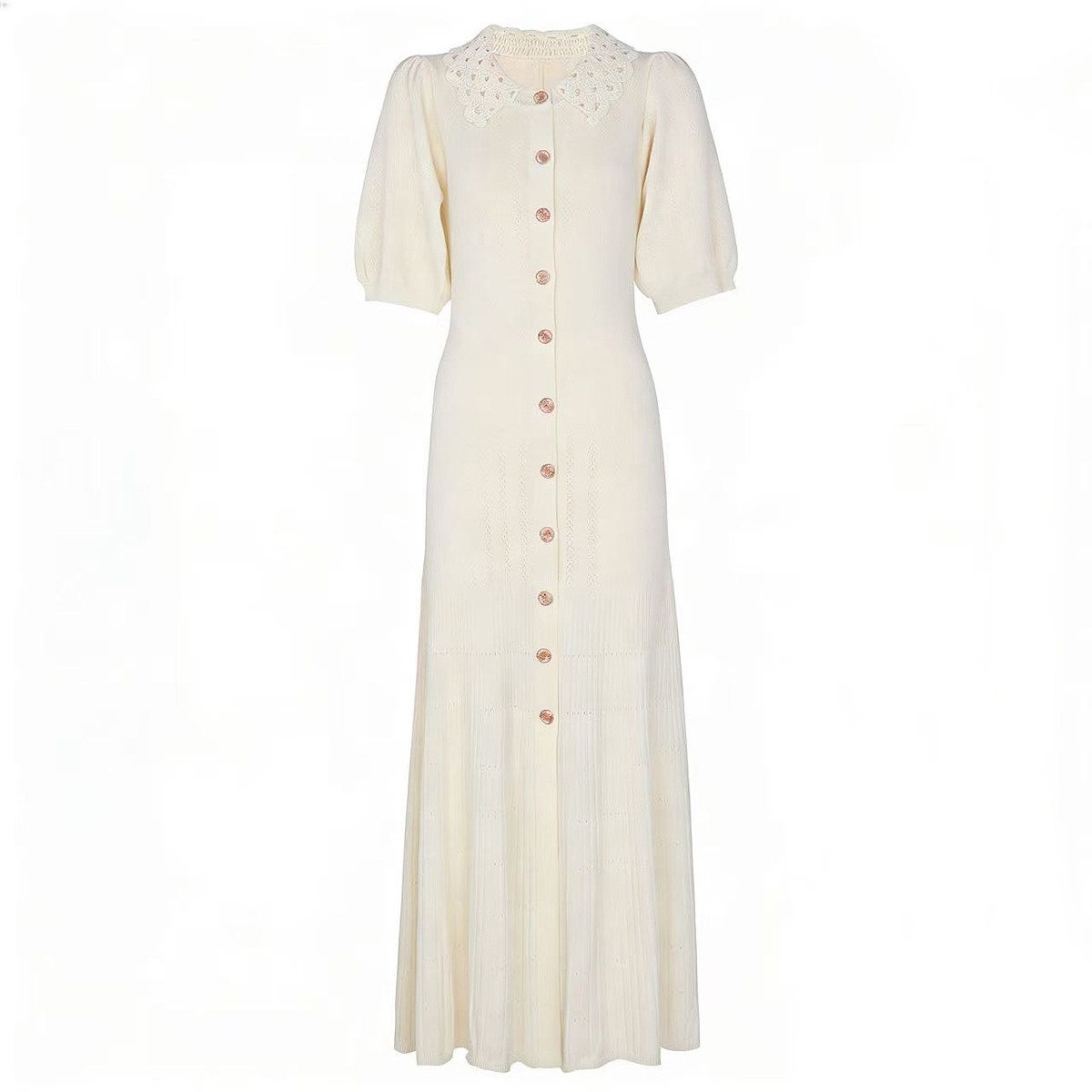 高品质春秋新款时尚灯笼袖针织网红流行修身显瘦绣花领连衣裙