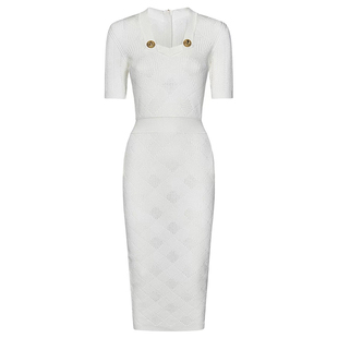 显瘦中长款 修身 针织连衣裙简约大气优雅裙子 短袖 2025年春夏新款