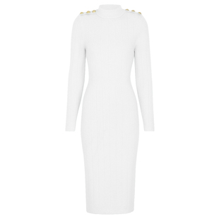 显瘦舒适气质中长连衣裙 通勤肩膀钉扣修身 2628高品质春秋新款 时尚