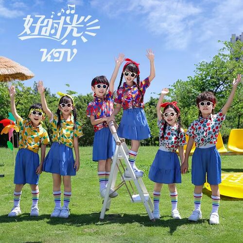 复古港风啦啦队演出服花衬衣套装
