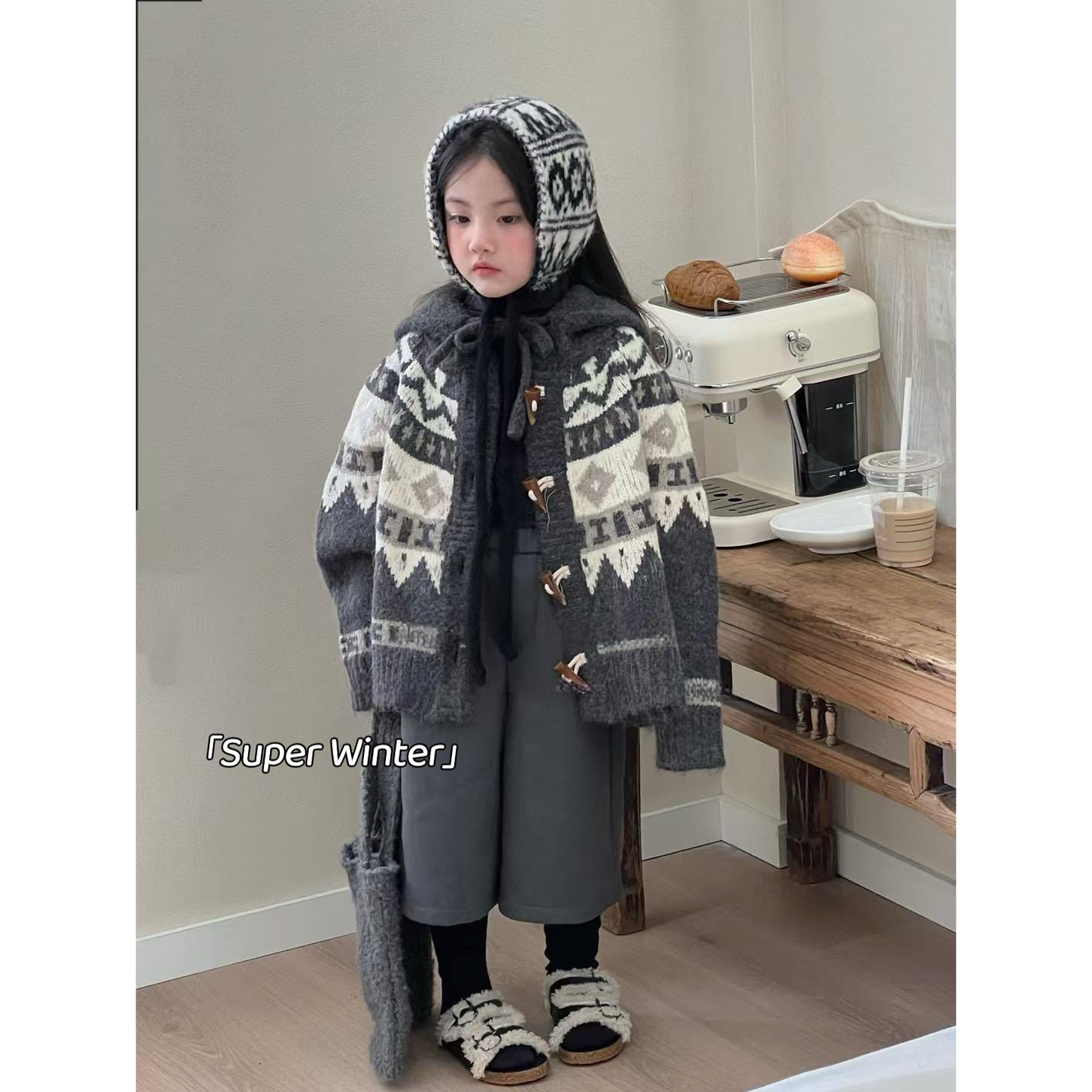 女童冬季费尔岛针织开衫毛衣