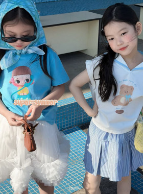 女童26夏季韩版小熊海军领T恤