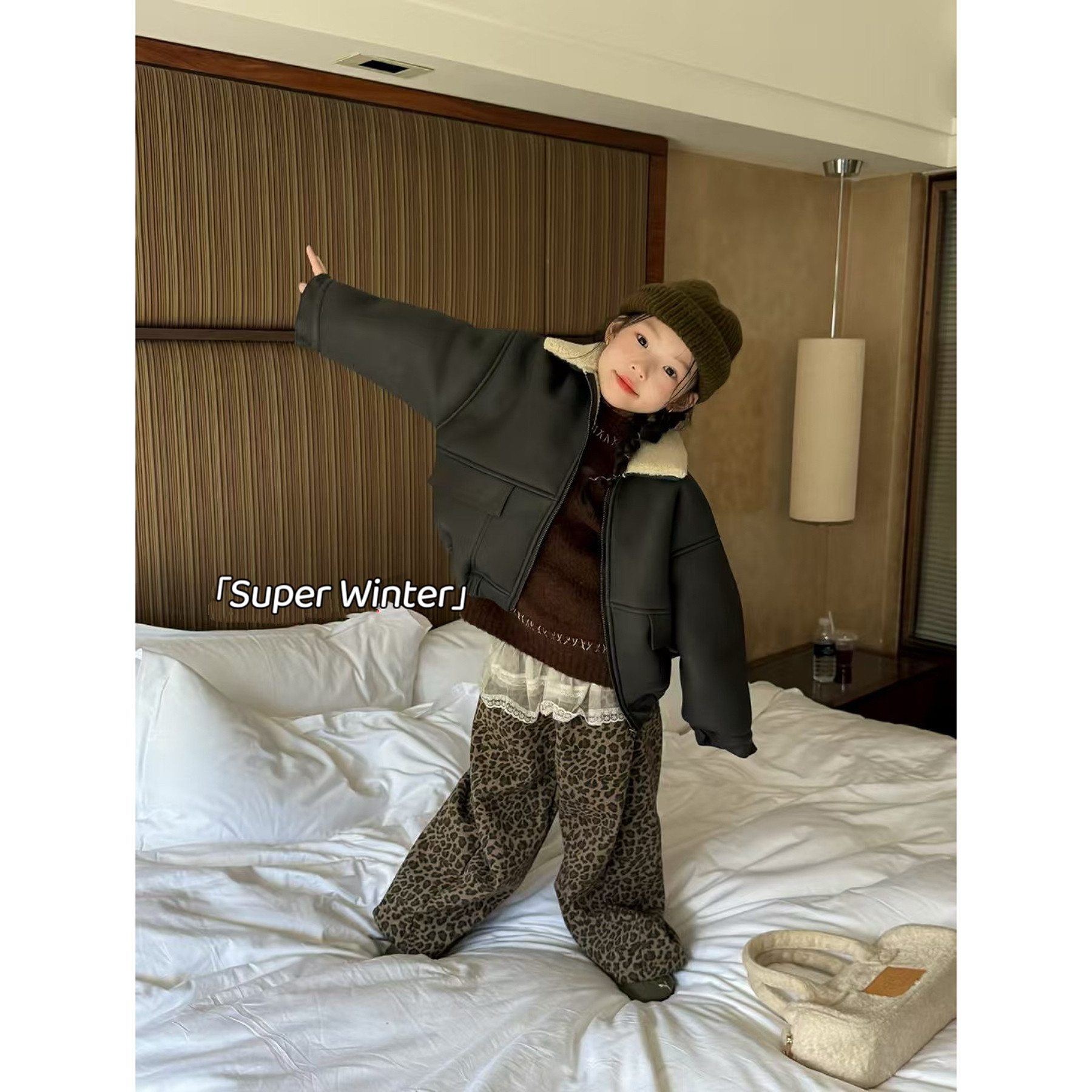 女童冬季韩版加绒皮衣外套