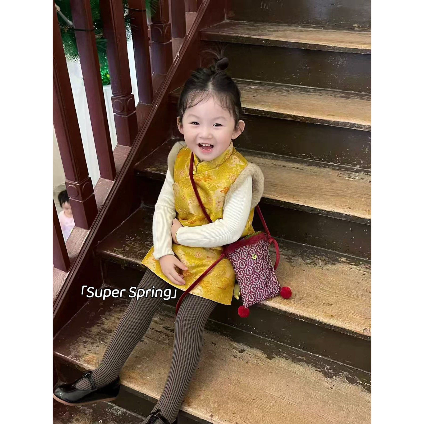 女童冬季新款洋气新中式旗袍加绒背心裙复古休闲打底两件套中小童