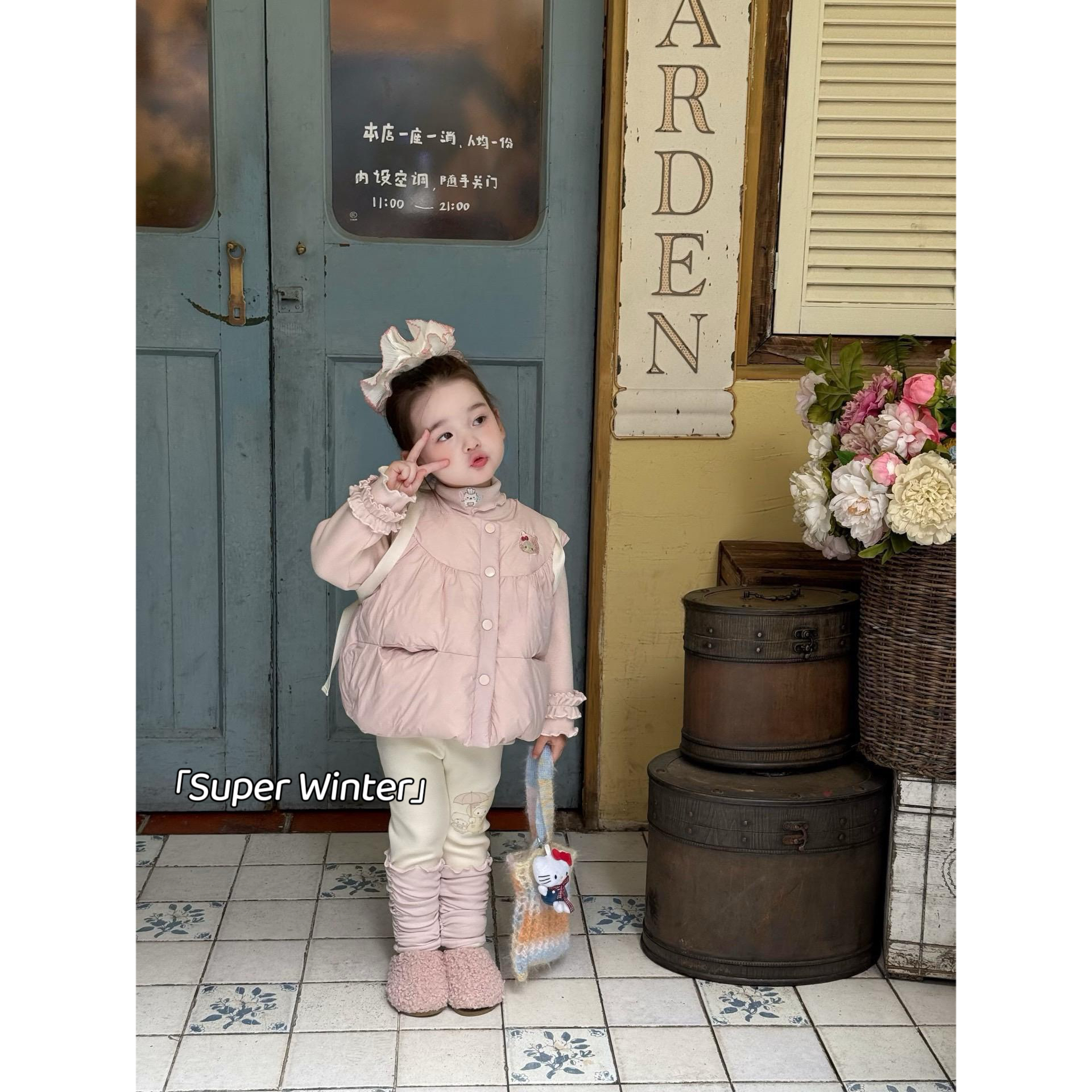 女童冬季卡通加棉马甲套装