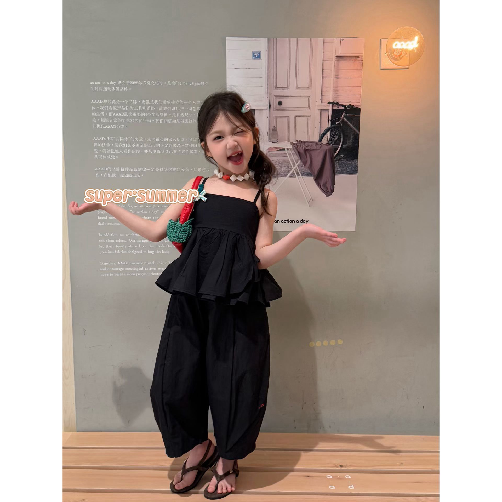 女童26夏季韩版淑女吊带上衣套装