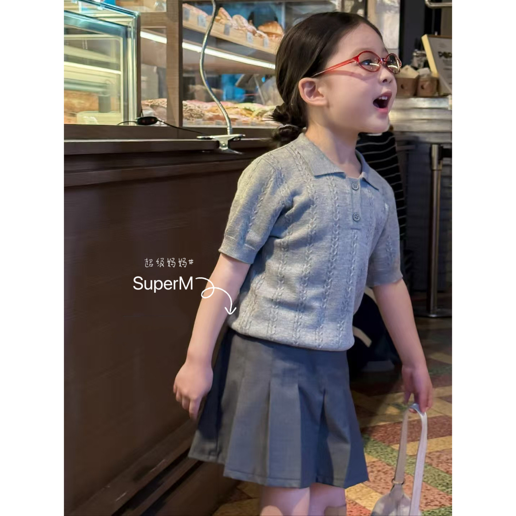 女童夏季新款韩版洋气简约针织polo领上衣麻花纹韩系中小童短袖款