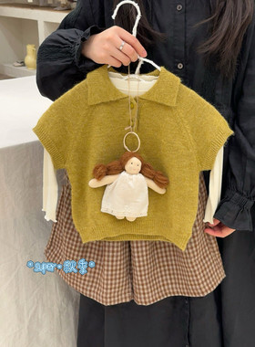 女童26秋季韩版翻领短袖针织毛衣