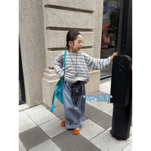 女童26秋季新款韩版条纹长袖针织套头毛衣百搭休闲长裤时尚两件套