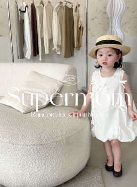 S uper家2026夏季新款女童韩版时髦连衣裙宝宝百搭无袖棉裙花苞边