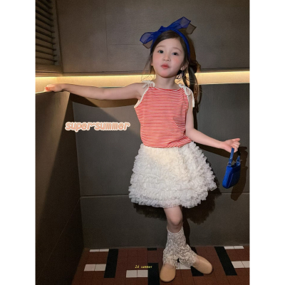 女童26夏季条纹吊带套装