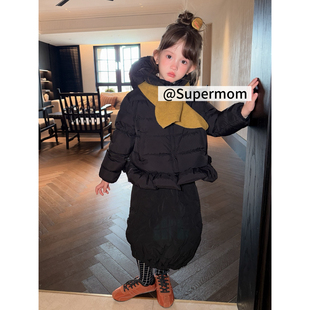 女童26冬季新款韩版花苞边加厚棉服上衣保暖百搭面包服外套网红款