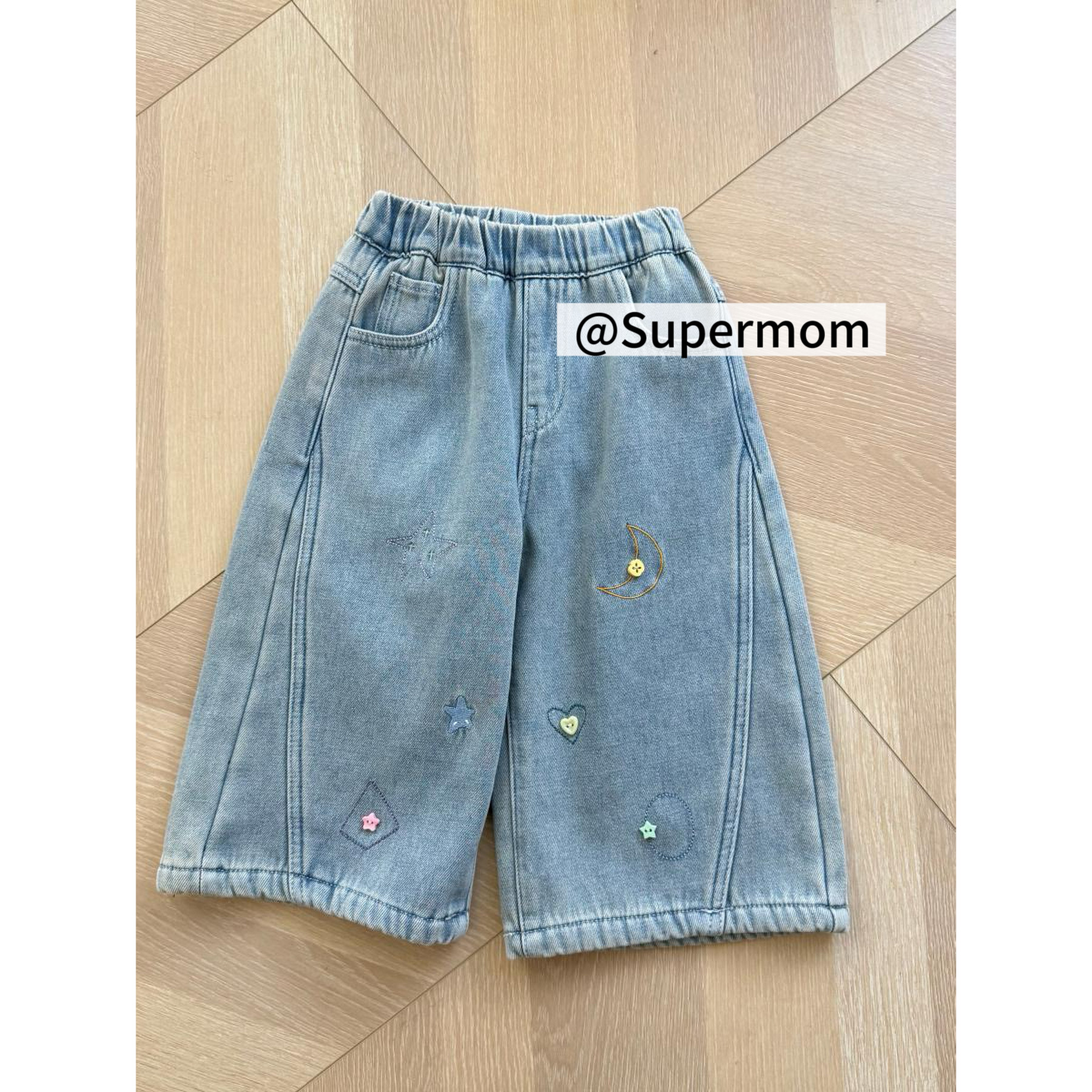 女童26冬季立体星星加绒牛仔裤