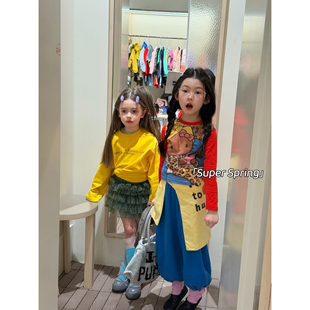 女童26春季新款韩版卡通豹纹KT猫长袖T恤上衣简约ins穿搭休闲套装