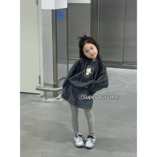 女童秋季新款韩版DK时尚卡通KT猫印花卫衣连帽套头打底上衣网红款